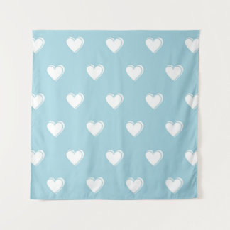 Blue White Niedlich Simple Heart Pattern Wandteppich