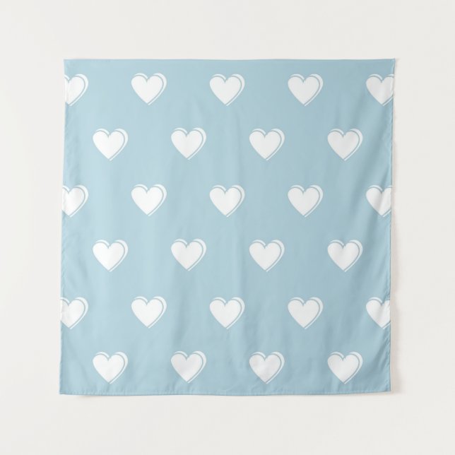 Blue White Niedlich Simple Heart Pattern Wandteppich (Vorderseite)