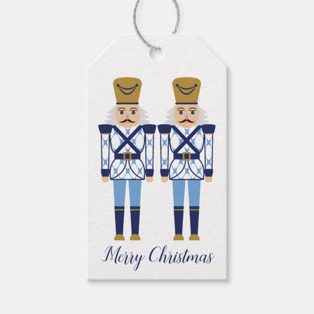 Blue & White Nutcracker. Chinoiserie Weihnachtsfes Geschenkanhänger (Vorderseite)
