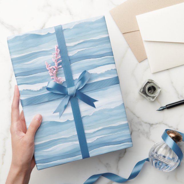 Blue White Ocean Waves Wedding Geschenkpapier (Schenken)
