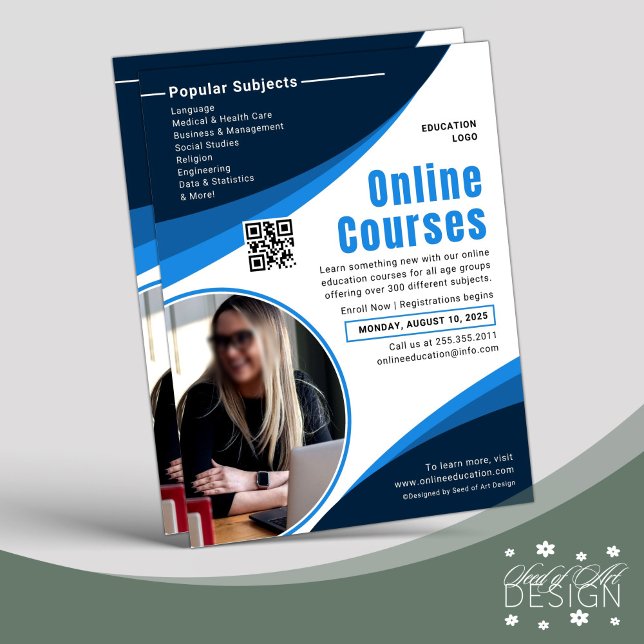 Blue & White Online Course Werbung Flyer (Von Creator hochgeladen)