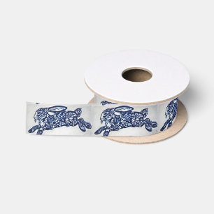 Blue & White Oriental Rabbit Designer Ribbon Spool Satinband