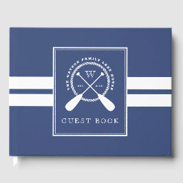 Blue White Paddle Lake House Monogram Gästebuch