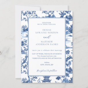 Blue & White Pagoda Chinoiserie Toile Hochzeit Einladung