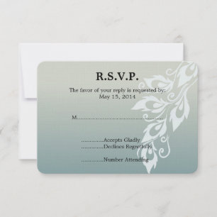 Blue White Peacock Feather Wedding RSVP