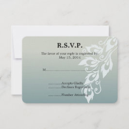 Blue White Peacock Feather Wedding RSVP Karte
