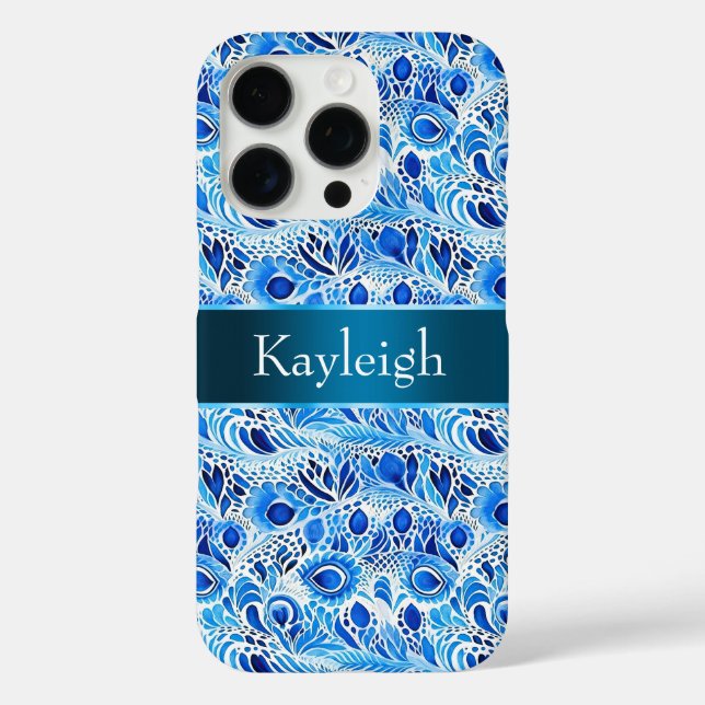 Blue White Peacock Feathers   Case-Mate iPhone Hülle (Rückseite)