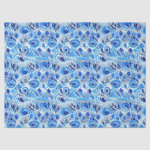 Blue White Peacock Feathers Seidenpapier