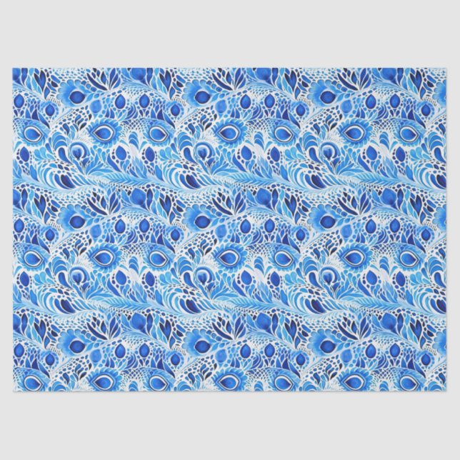Blue White Peacock Feathers Seidenpapier (Vorderseite)
