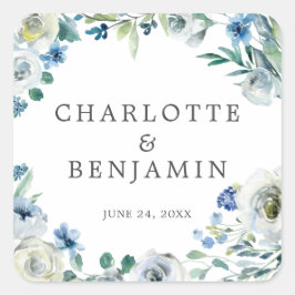 Blue White Peony Floral Custom Spring Wedding Quadratischer Aufkleber