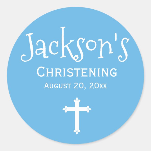 Blue White Personalisiert Christening Sticker Cros (Vorderseite)