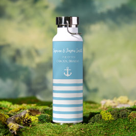Blue White Personalisiert Hochzeit in Urlaubsort G Trinkflasche