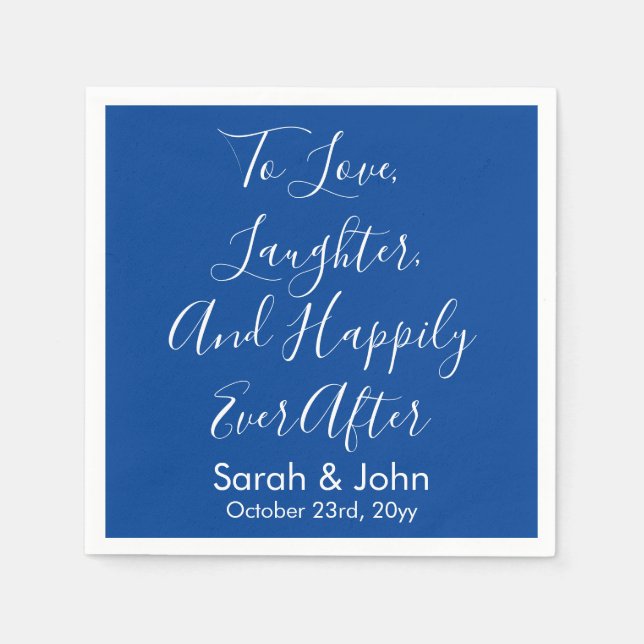 Blue White Personalisiert Script Hochzeitsempfang Serviette (Vorderseite)