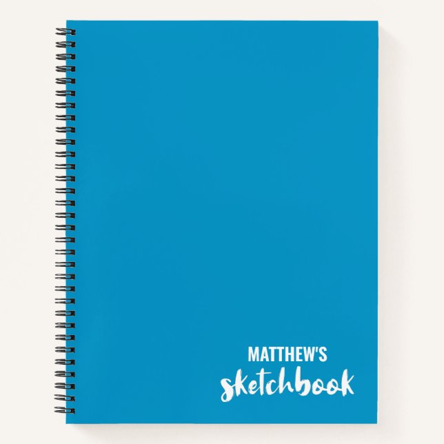 Blue White Personalisiert Sketchbook Ihr Name Notizbuch (Vorderseite)