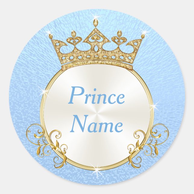 Blue White Personalize Prince Baby Shower Stickers (Vorderseite)