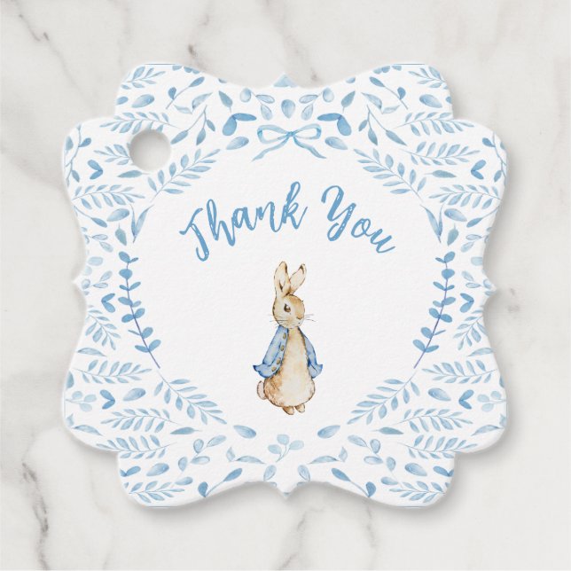 Blue White Peter the Rabbit Beatrix Baby Dusche Geschenkanhänger (Vorderseite)