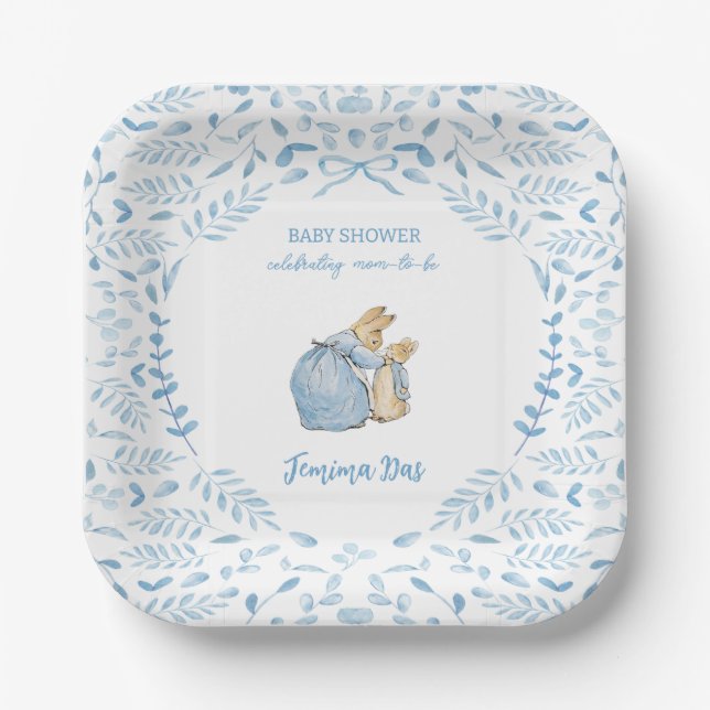 Blue White Peter the Rabbit Beatrix Baby Dusche Pappteller (Vorderseite)