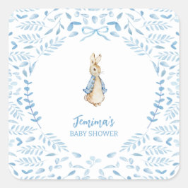 Blue White Peter the Rabbit Beatrix Baby Dusche Quadratischer Aufkleber