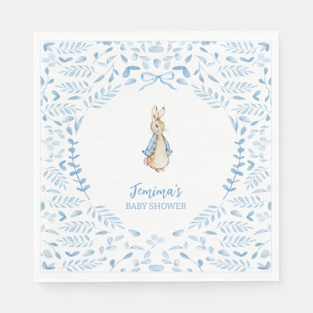 Blue White Peter the Rabbit Beatrix Baby Dusche Serviette (Vorderseite)