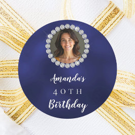 Blue white photo diamonds runder aufkleber