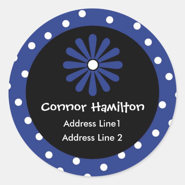 Blue & White Polka Dot Address Labels Runder Aufkleber (Vorderseite)