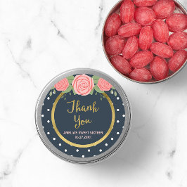 Blue & White Polka Dot, Blush Pink Roses Vielen Da Runder Aufkleber