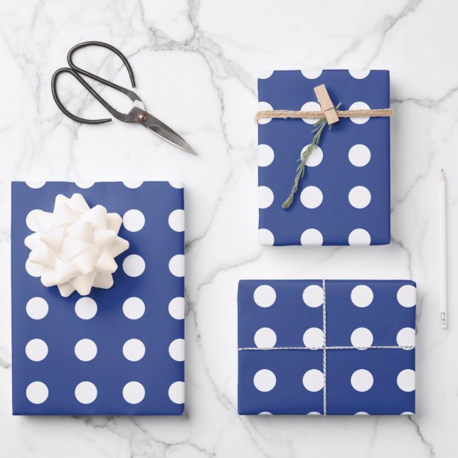 Blue White Polka Dots Geschenkpapier Set (Vorderseite)