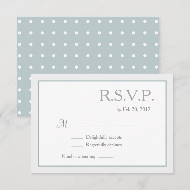 Blue White Polka Dots Wedding RSVP Einladung (Vorne/Hinten)