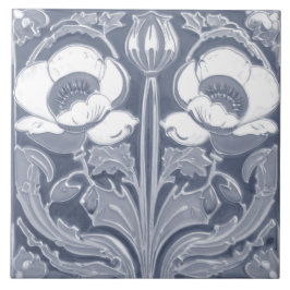 Blue & White Poppy Blume Deko Jugendstil Fliese