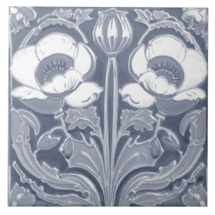Blue & White Poppy Blume Deko Jugendstil Fliese