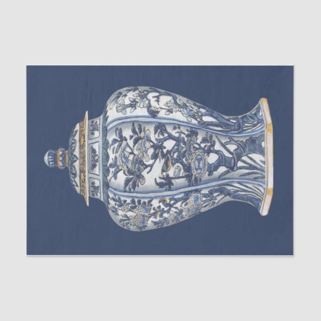 Blue & White Porcelain Vase von Vision Studio Seidenpapier (Vorderseite)