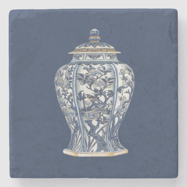Blue & White Porcelain Vase von Vision Studio Steinuntersetzer (Vorderseite)