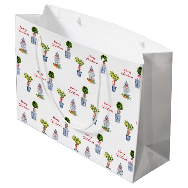 Blue & White Potterie Weihnachtsgeschenktasche Große Geschenktüte (Rückseite Schrägansicht)