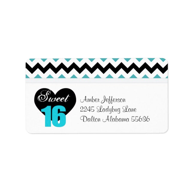 Blue & White Print Sweet 16 Address Labels Adressaufkleber (Vorne)