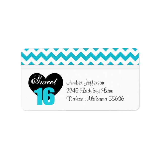 Blue & White Print Sweet 16 Address Labels Adressaufkleber (Vorne)