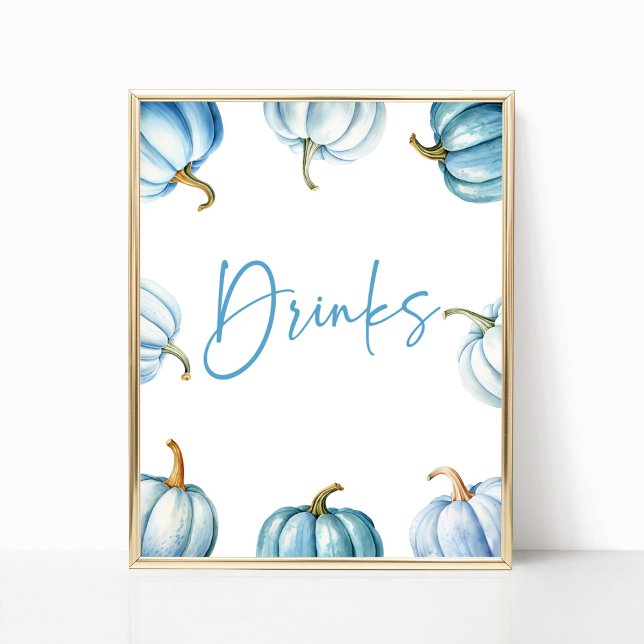 Blue White Pumpkin Herbst Drinks Party Zeichen Poster (Von Creator hochgeladen)