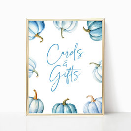 Blue White Pumpkin Herbst Herbstkarten & Geschenkz Poster