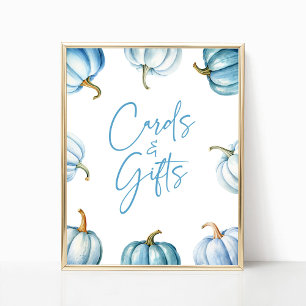 Blue White Pumpkin Herbst Herbstkarten & Geschenkz Poster