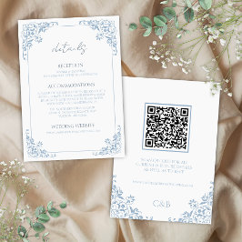 Blue White QR Code Wedding Details Enclosure Card Einladung