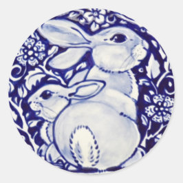 Blue White Rabbit Baby Floral Sticker Dedham Navy