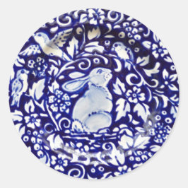 Blue White Rabbit Bird Floral Sticker Dedham Navy