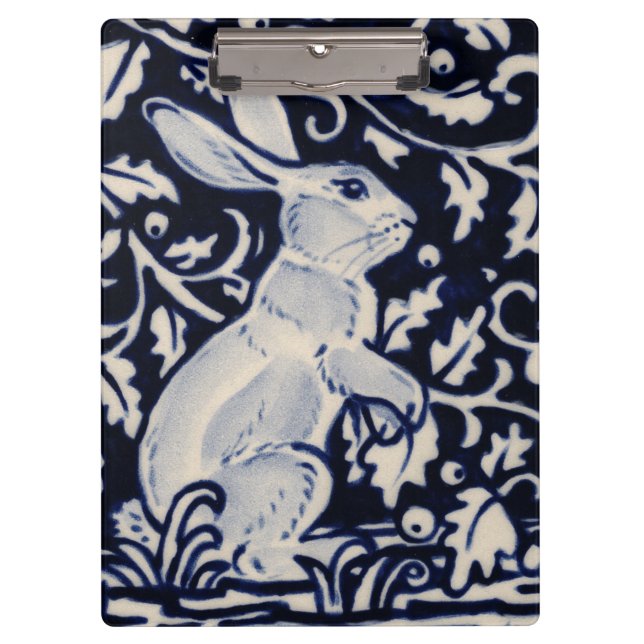 Blue & White Rabbit Bunny Hare Kunst, Dichtung und Klemmbrett (Vorderseite)