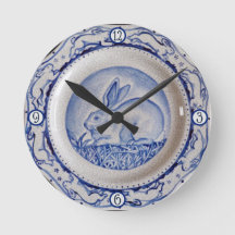 Blue & White Rabbit Bunny Plate Crackle Dedham