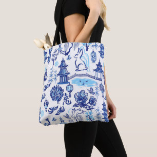 Blue & White Rabbit Chinoiserie Totbeutel