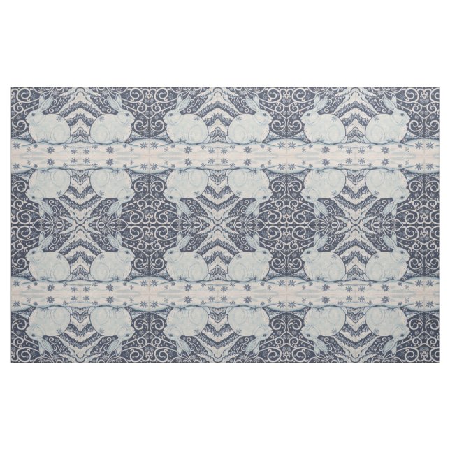 Blue White Rabbit Designer Stoff Winter Weihnachte (Fat Quarter (45,7 x 55,9 cm))