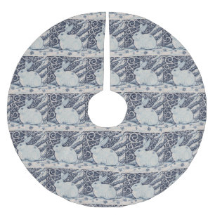 Blue White Rabbit Designer Weihnachtsbaumrock Polyester Weihnachtsbaumdecke