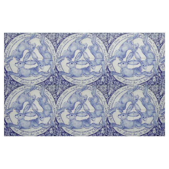 Blue White Rabbit Hare Bird Trio Medallion Fabric Stoff (Fat Quarter (45,7 x 55,9 cm))