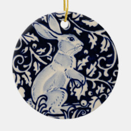 Blue & White Rabbit Hare Bunny Christmas Woodland Keramik Ornament