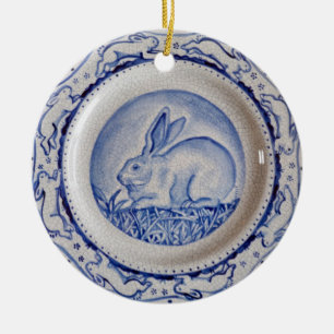 Blue & White Rabbit Pottery Dedham Delft Custom Ce Keramik Ornament