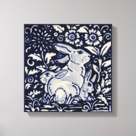 Blue & White Rabbit Spring Floral Baby Bunny Art Leinwanddruck